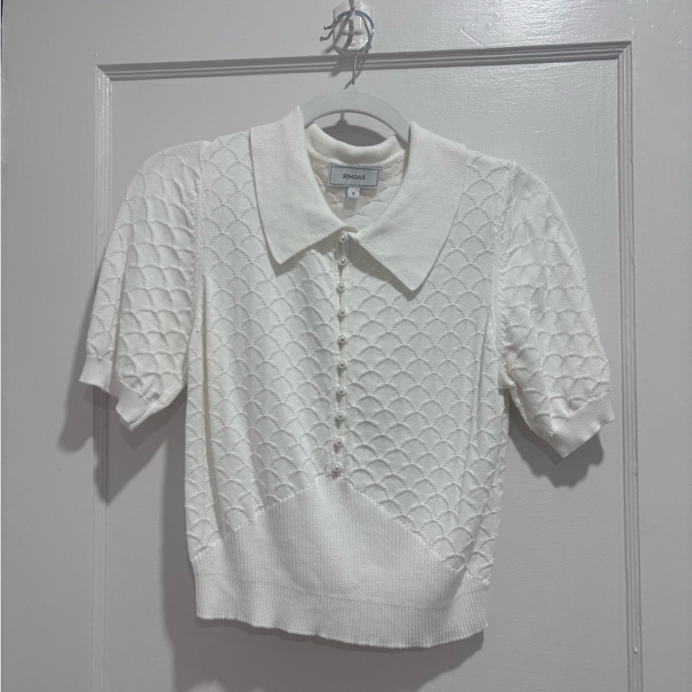 RIHOAS Textured White Button Down Shirt